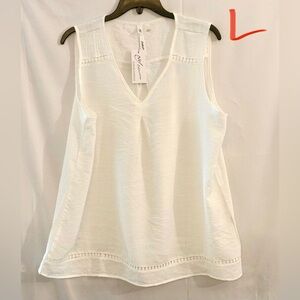 NY Collection Ivory V-Neck Blouse